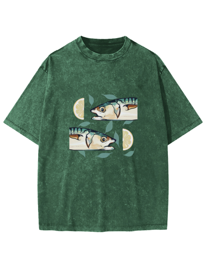 Japanese Lemon Fish Pattern Vintage Distressed T-shirt-Zazasy