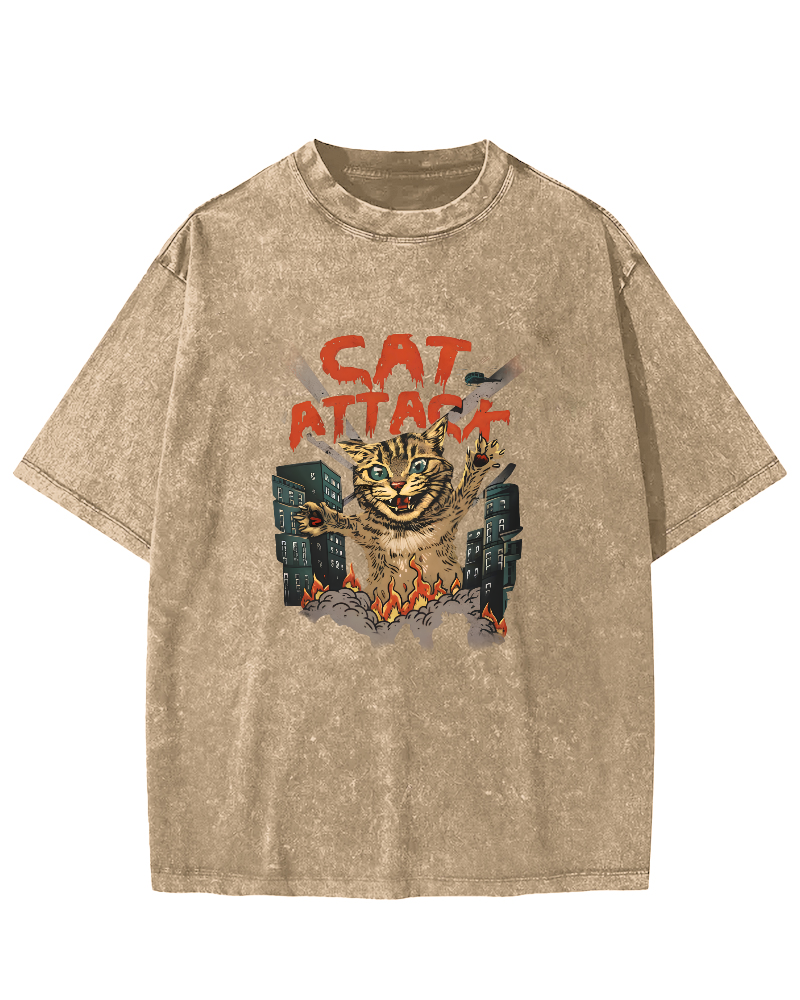 Japanese Cat Pattern Vintage Distressed T-shirt-Zazasy