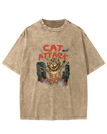 Japanese Cat Pattern Vintage Distressed T-shirt-Zazasy