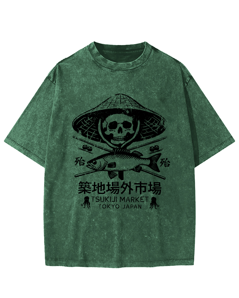 Off Site Market of Tsukiji Vintage Washed T-shirt-Zazasy