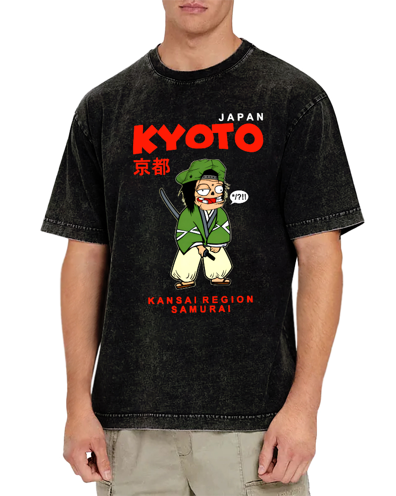 Kyoto Samurai, Japan Vintage Washed T-shirt-Zazasy