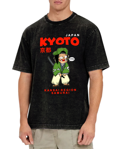 Kyoto Samurai, Japan Vintage Washed T-shirt-Zazasy