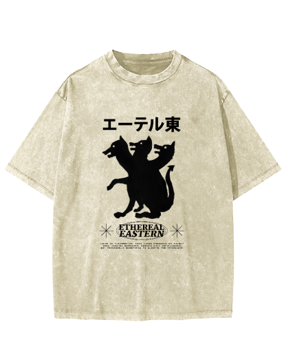 Japanese Puppy Pattern Vintage Distressed T-shirt-Zazasy