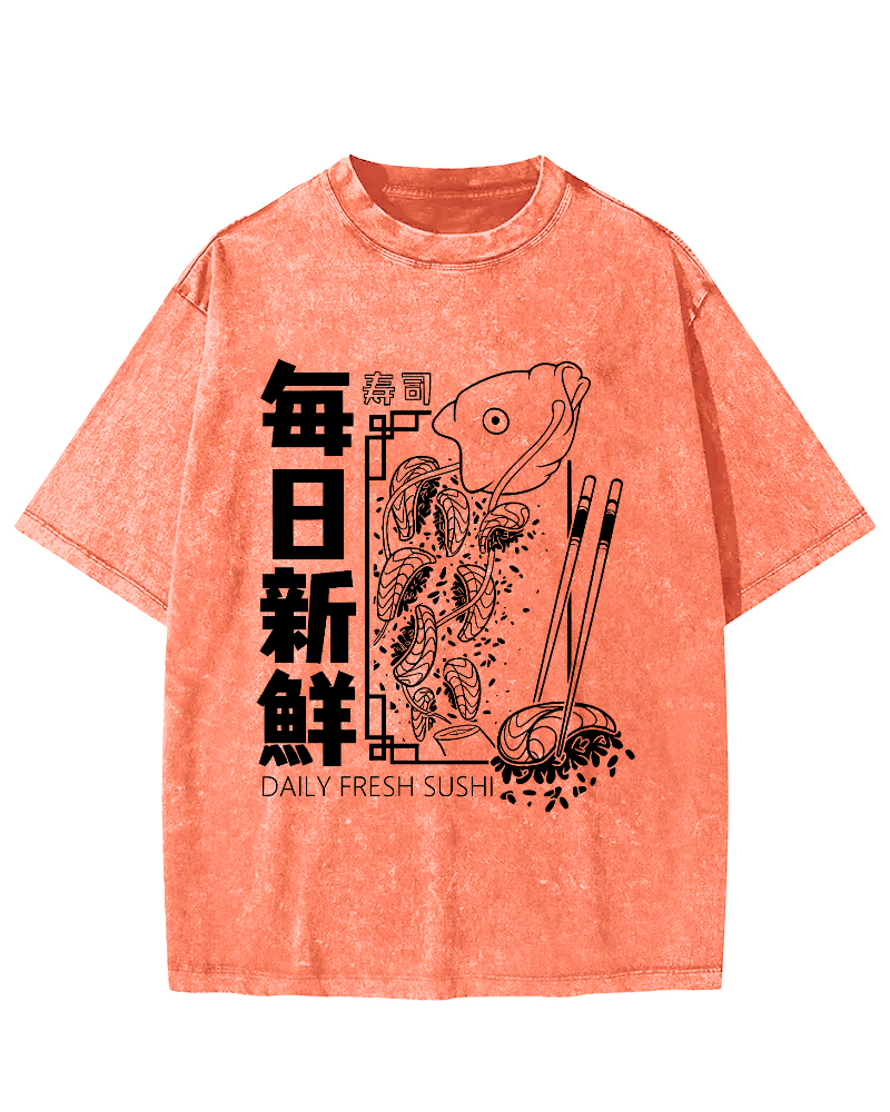 Fresh Sushi Daily Vintage Washed T-shirt-Zazasy