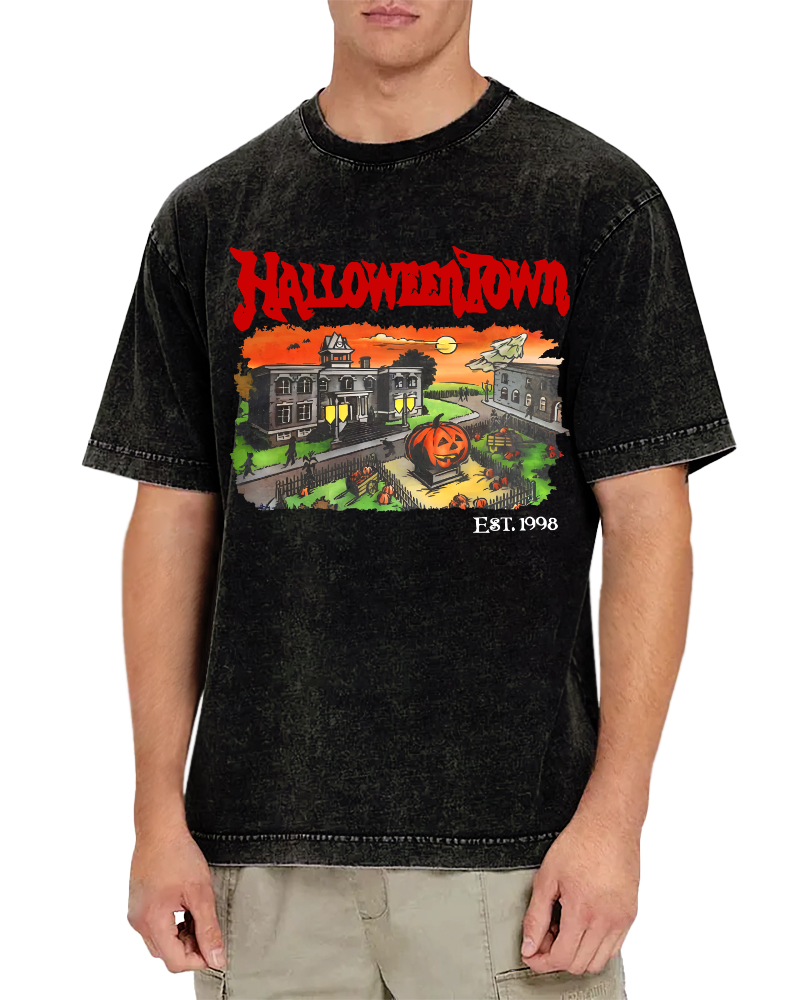 Halloween Town Vintage Washed T-shirt-Zazasy