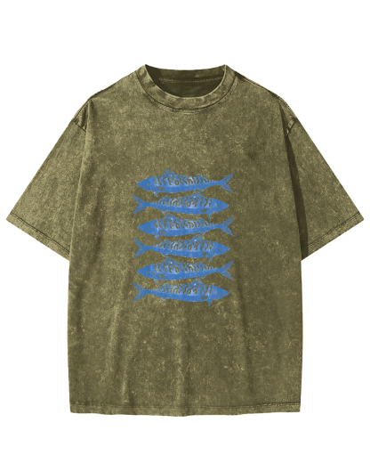 Retro Sea Fish Pattern Vintage Distressed T-shirt-Zazasy