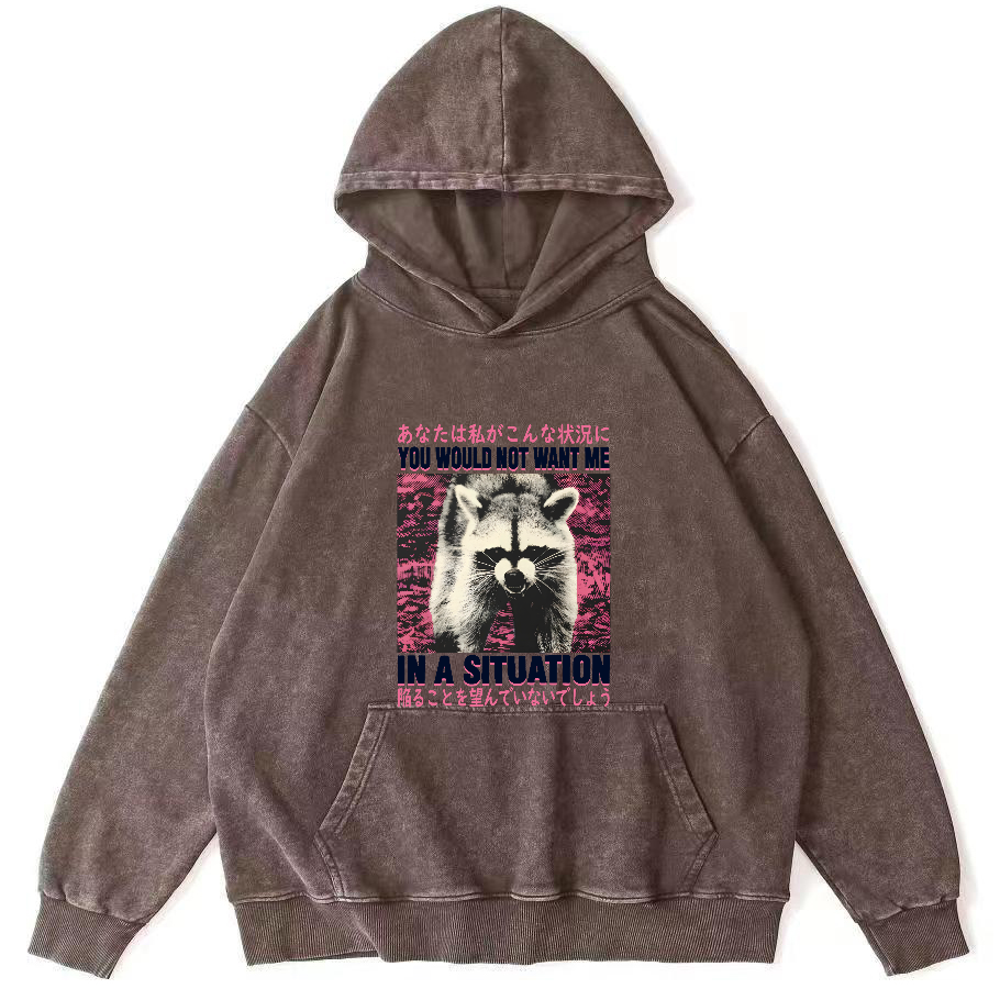 Red Panda Pattern Japanese Style Vintage Distressed Hoodie-Zazasy