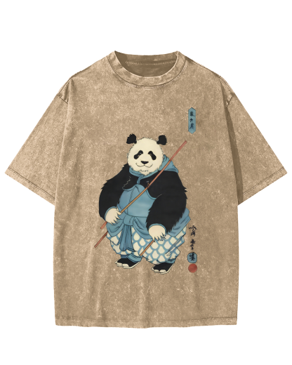 Panda Hero Japanese Style Vintage Washed T-shirt-Zazasy