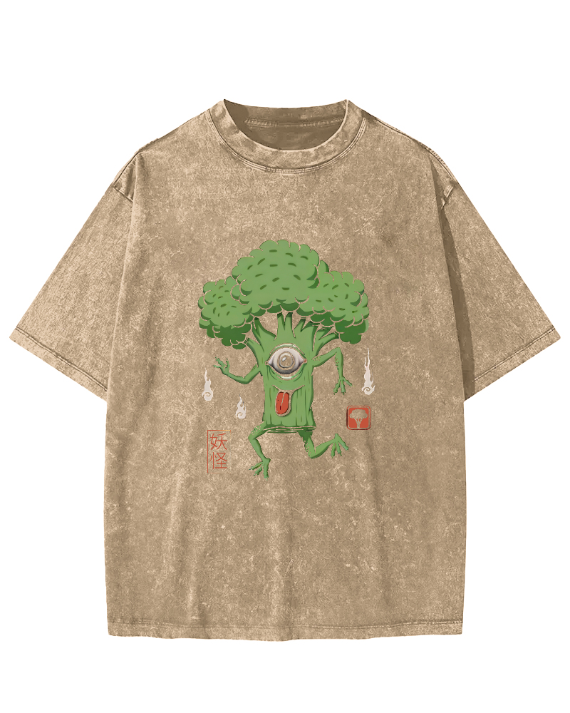 Abstract Cartoon Cauliflower Pattern Japanese Style Vintage Distressed T-shirt-Zazasy