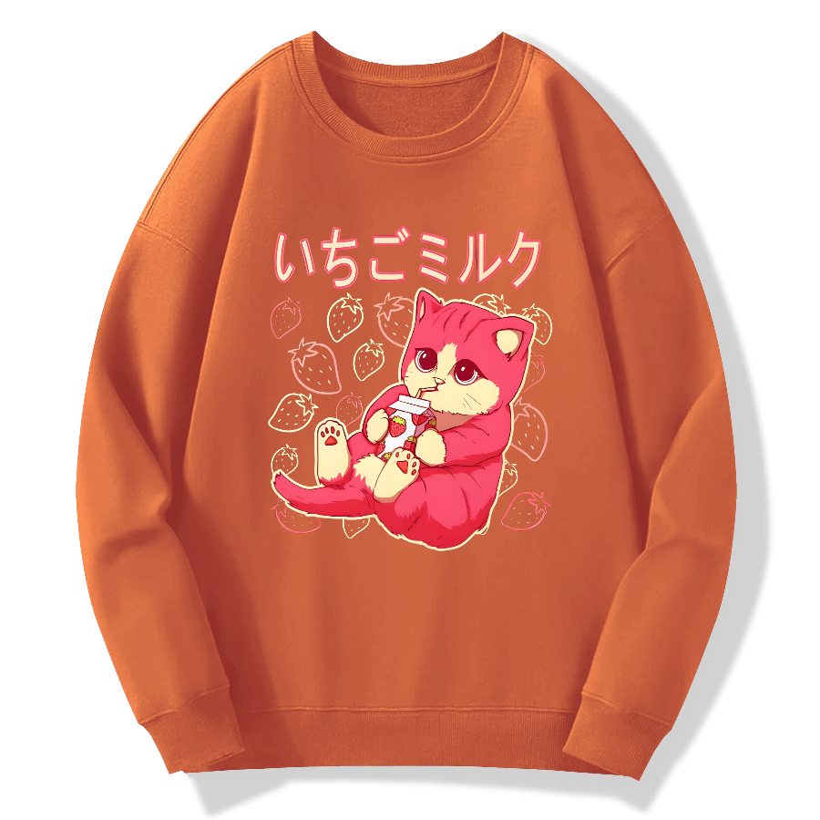 Strawberry Cat Cotton Pullover Sweatshirt