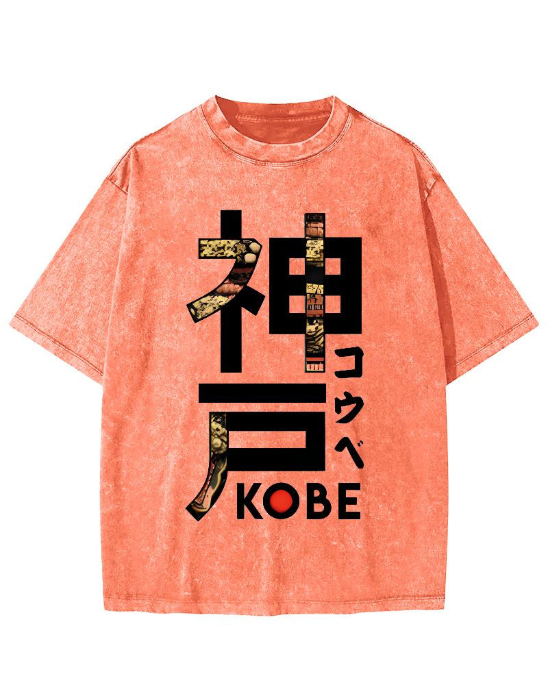 Kobe Japanese Script Vintage Distressed T-shirt-Zazasy
