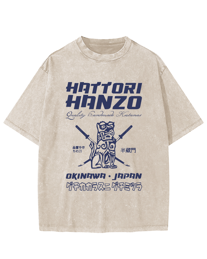 Hattori Hanzo Retro Vintage Washed T-shirt-Zazasy