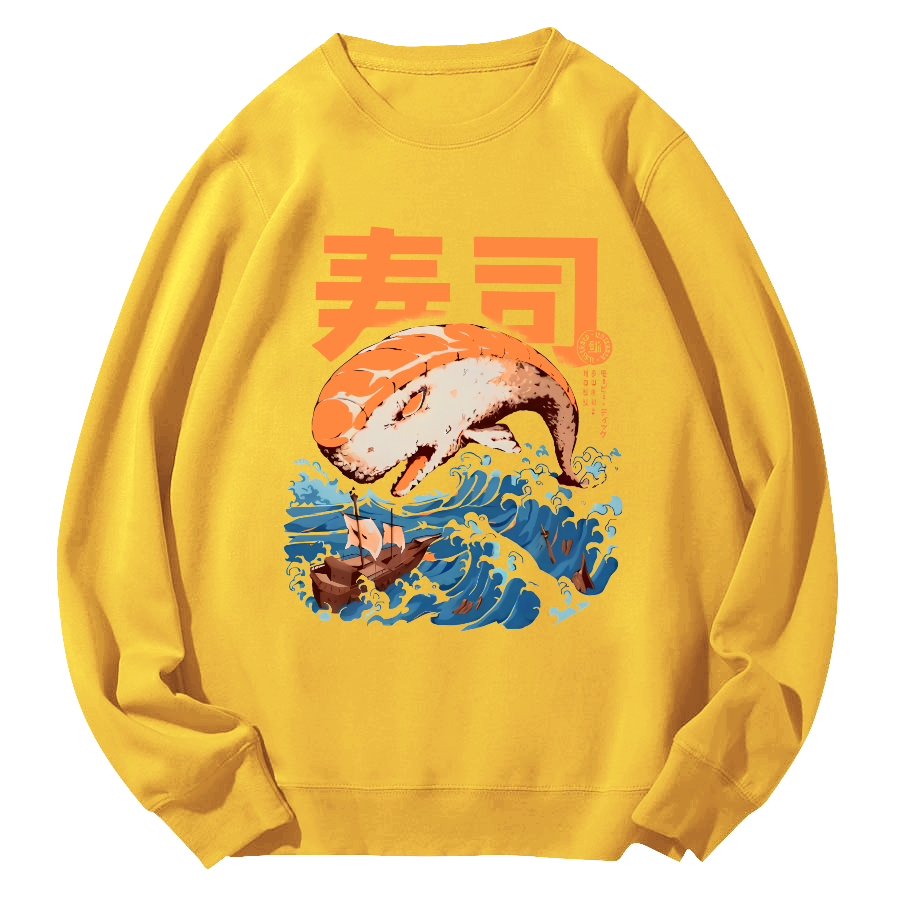 Sushi in The Waves Round Neck Sweatshirt-Zazasy