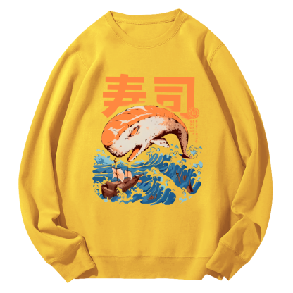 Sushi in The Waves Round Neck Sweatshirt-Zazasy
