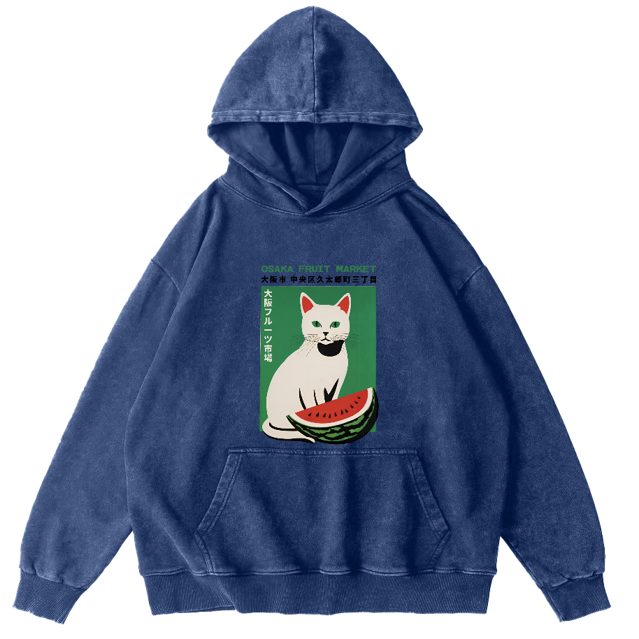 Cat Who Loves To Eat Watermelon Vintage Distressed Hoodie-Zazasy