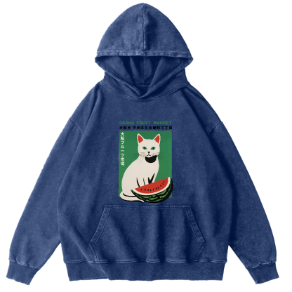 Cat Who Loves To Eat Watermelon Vintage Distressed Hoodie-Zazasy