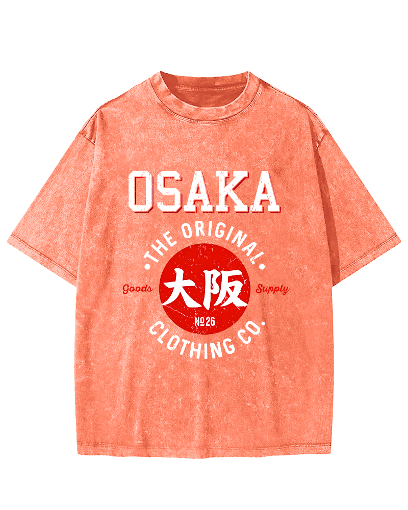 Osaka Script in Japan Vintage Washed T-shirt-Zazasy
