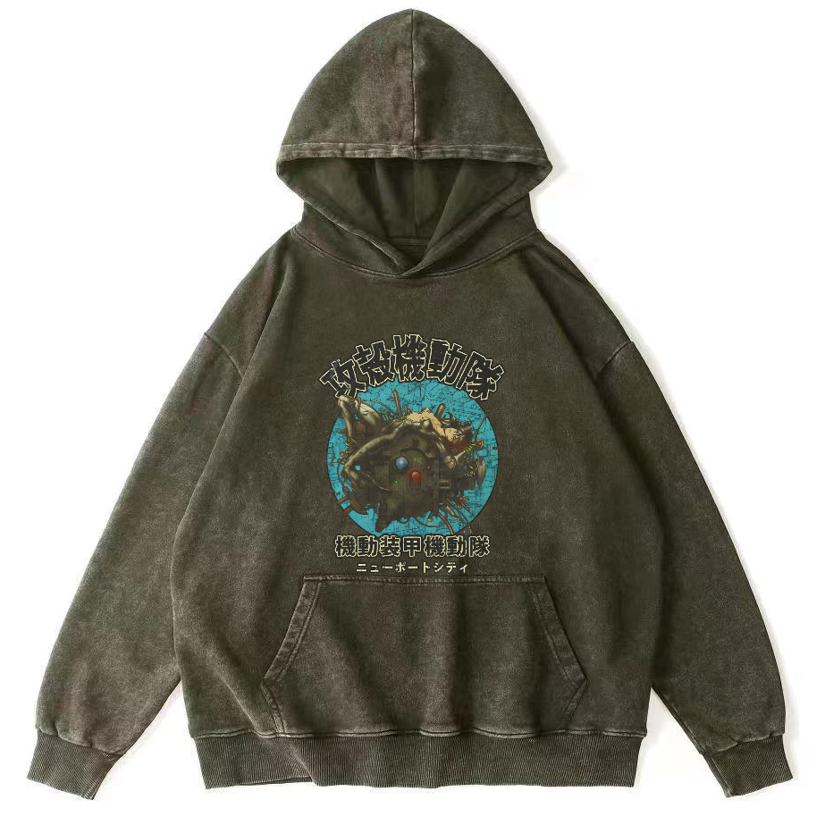 Mobile Armored Mechanical Team Vintage Washed Hoodie-Zazasy