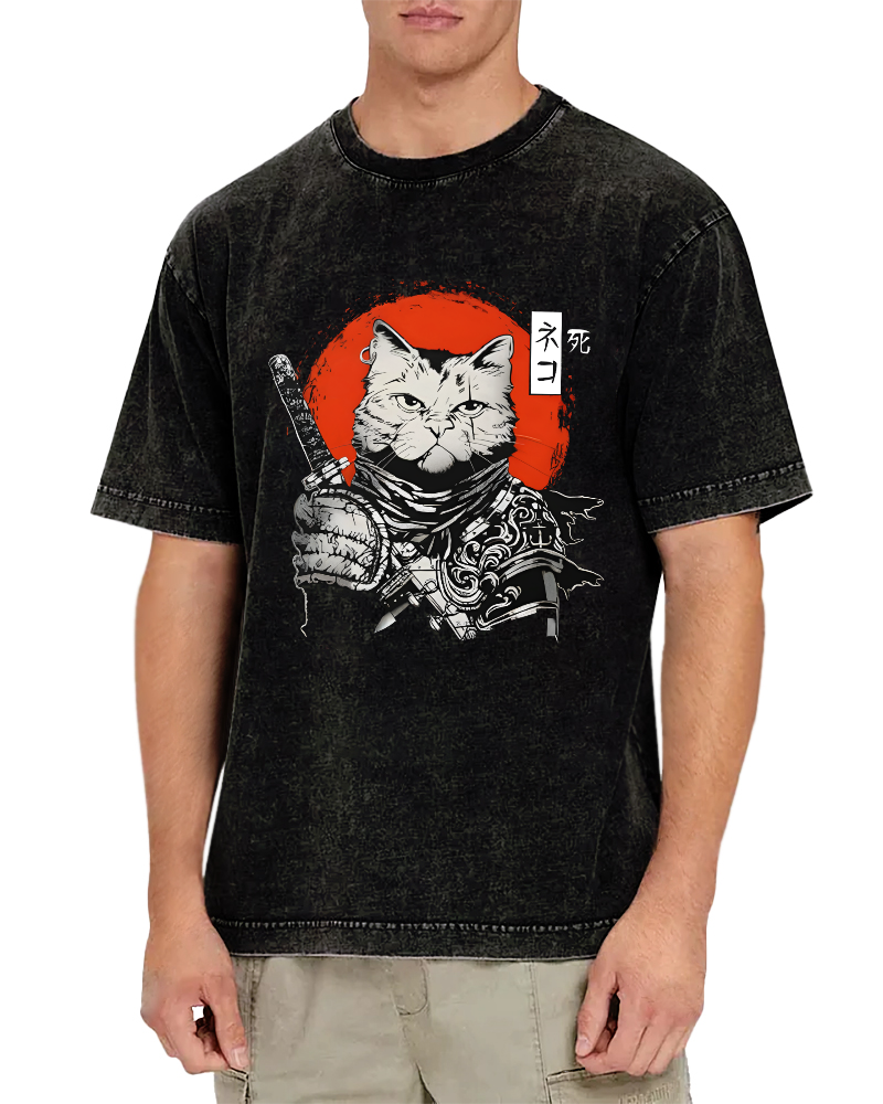 Cat Hero Japanese Style Vintage Distressed T-shirt-Zazasy
