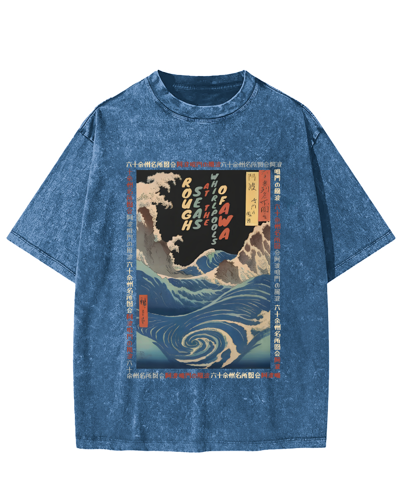 Ukiyo-e Giant Waves Vintage Washed T-shirt-Zazasy