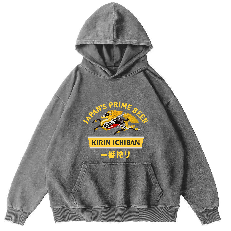 Kirin Ichiban Beer Logo Japanese Washed  Hoodie-Zazasy