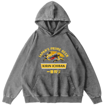 Kirin Ichiban Beer Logo Japanese Washed  Hoodie-Zazasy