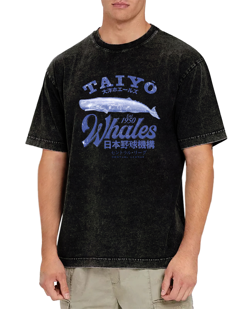 Japanese Ocean Fish Pattern Vintage Distressed T-shirt-Zazasy