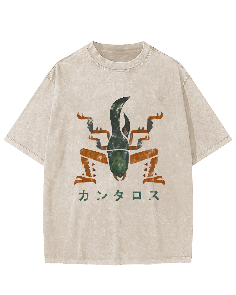 Retro Abstract Scorpion Vintage Washed T-shirt-Zazasy