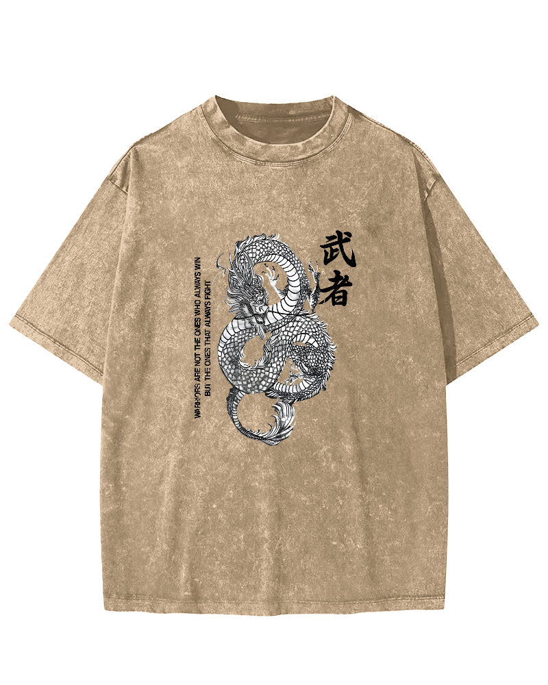 Japanese Martial Dragon Pattern Vintage Distressed T-shirt-Zazasy