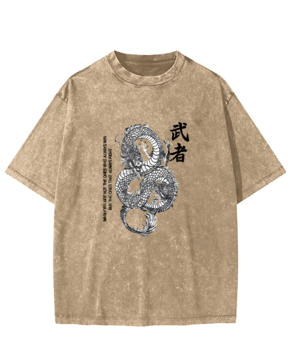 Japanese Martial Dragon Pattern Vintage Distressed T-shirt-Zazasy