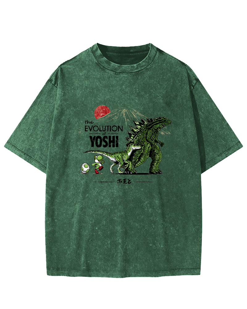 Cartoon Monster Pattern Japanese Style Vintage Distressed T-shirt-Zazasy