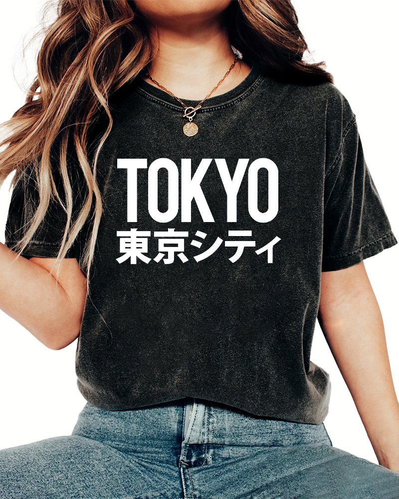 Tokyo Script in Japan Vintage Washed T-shirt-Zazasy