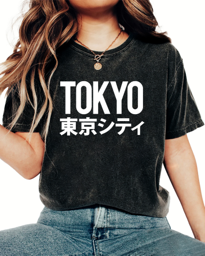 Tokyo Script in Japan Vintage Washed T-shirt-Zazasy