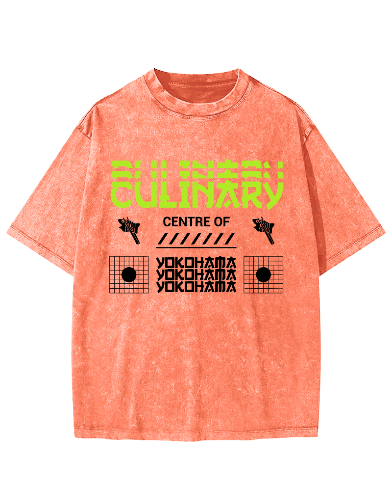 Yokohama Culinary Center City Vintage Washed T-shirt-Zazasy