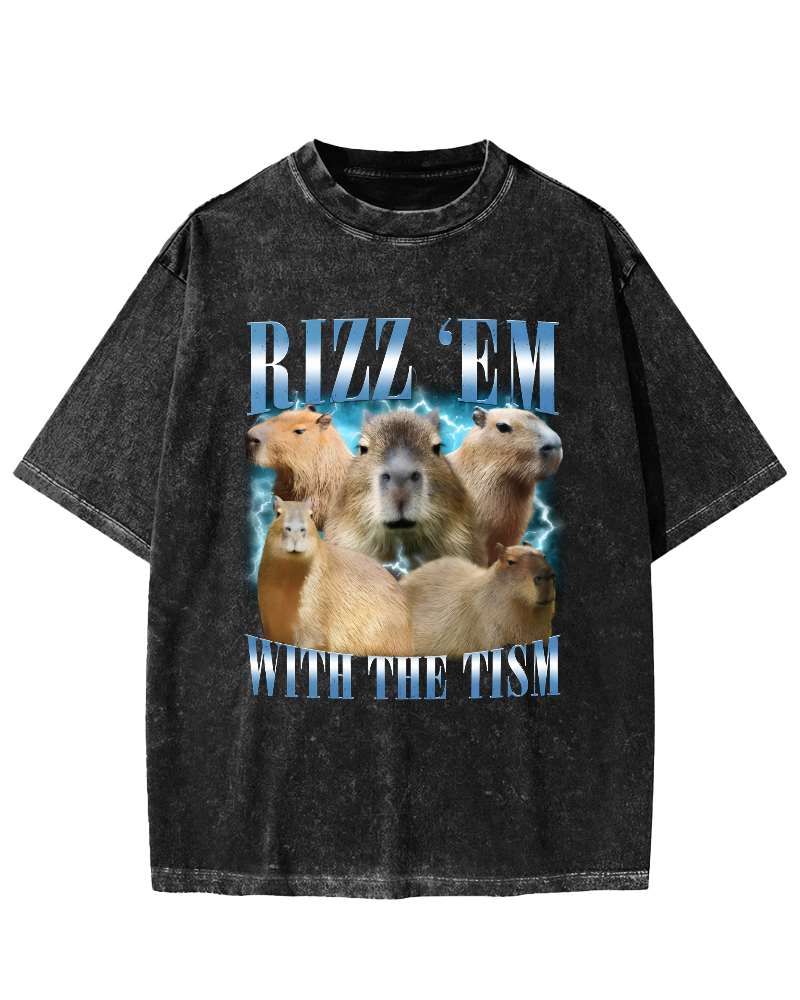 Rizz Em With The  Tism ﻿ Vintage Distressed T-shirt-Zazasy