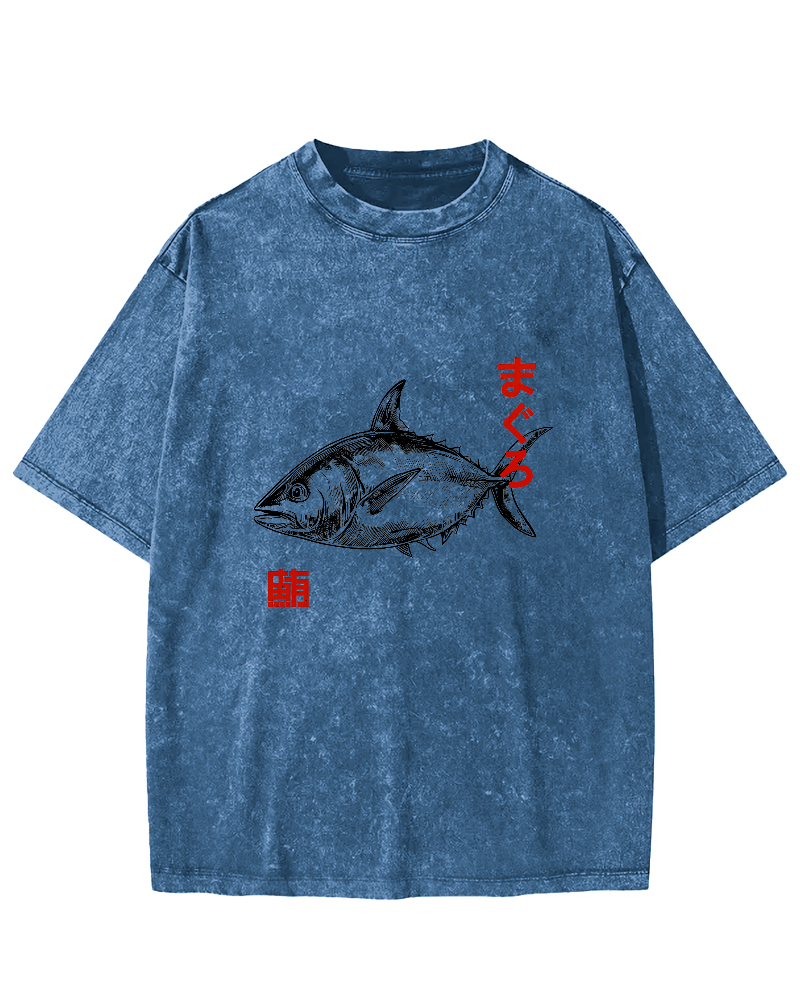 Japanese Tuna Pattern Vintage Distressed T-shirt-Zazasy