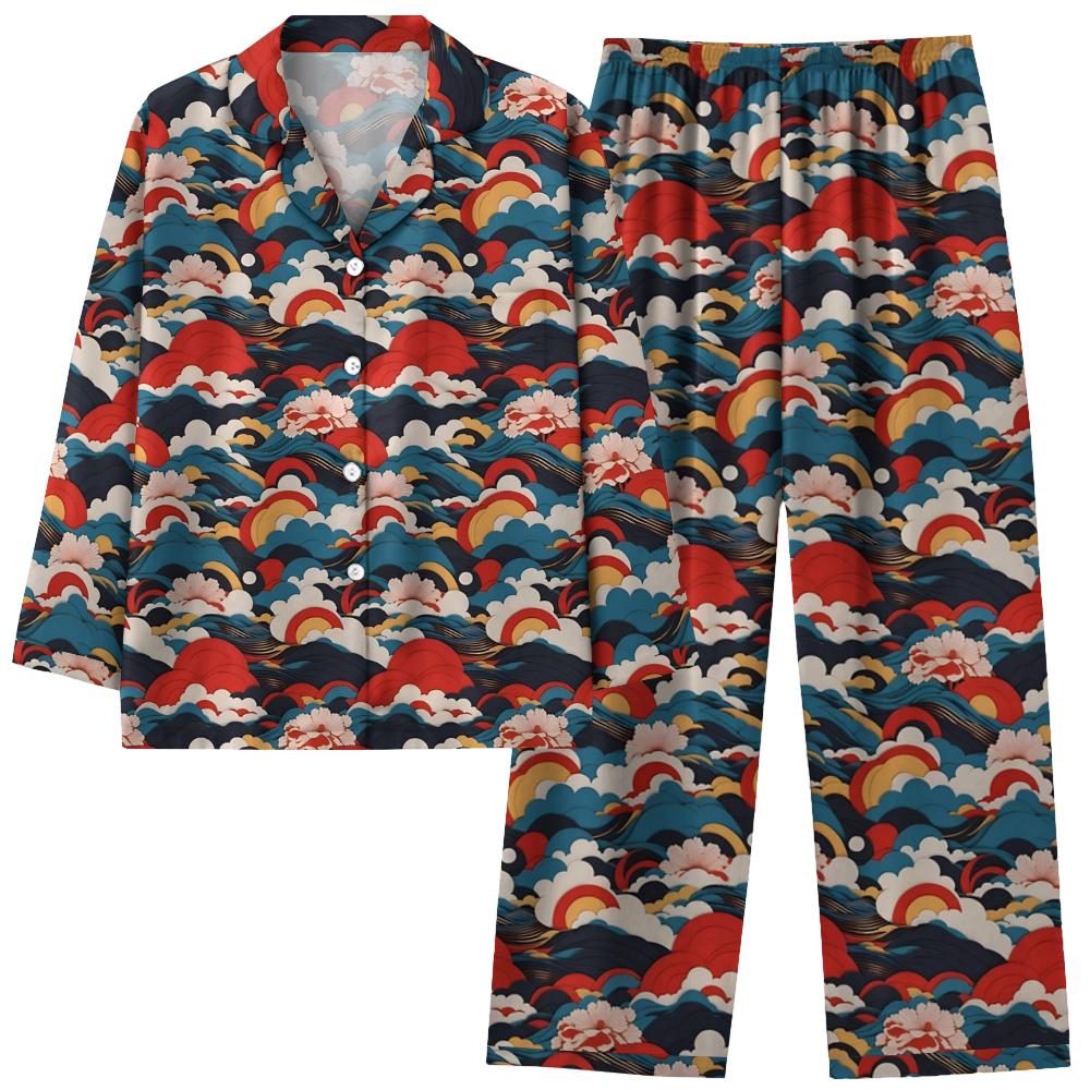 Japanese retro cloud sea long sleeved shirt pajama set