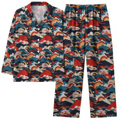 Japanese retro cloud sea long sleeved shirt pajama set