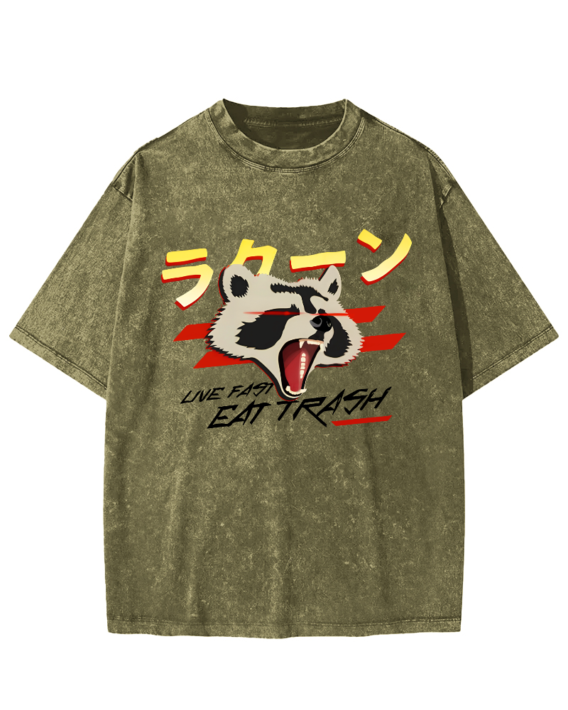 Japanese Red Panda Vintage Washed T-shirt-Zazasy