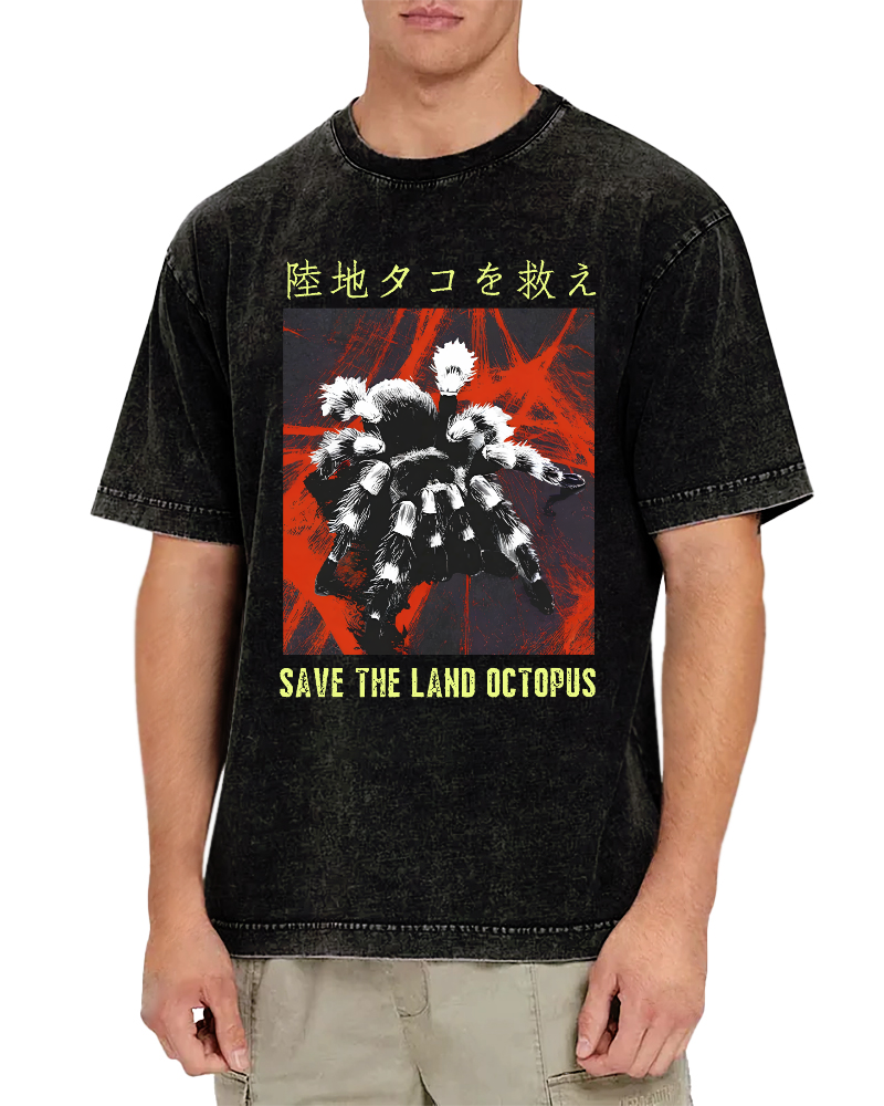 Japanese Style Spiders At Work Vintage Washed T-shirt-Zazasy