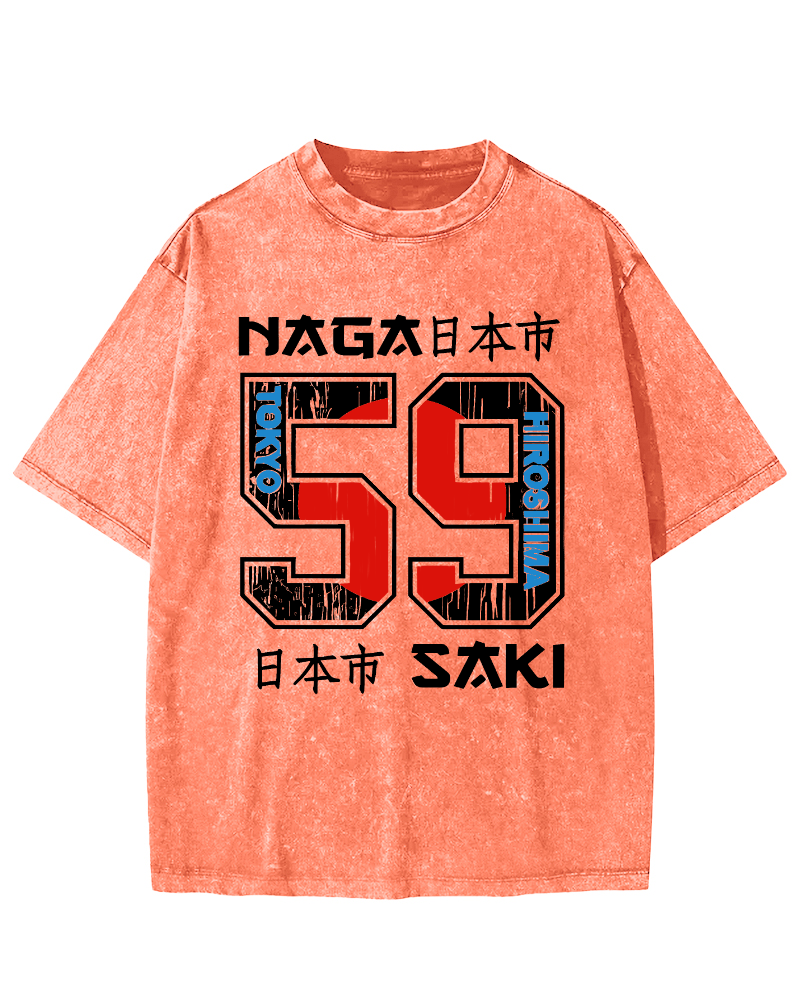 Number 59 in Japan City Vintage Washed T-shirt-Zazasy