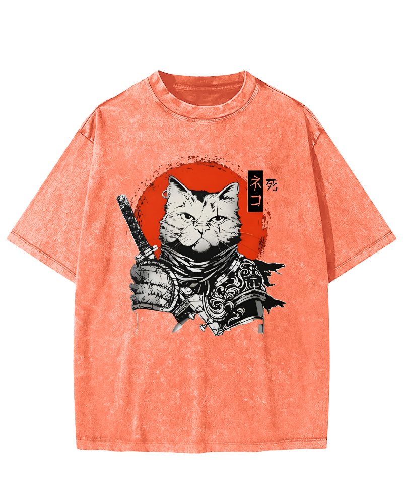 Cat Hero Japanese Style Vintage Distressed T-shirt-Zazasy