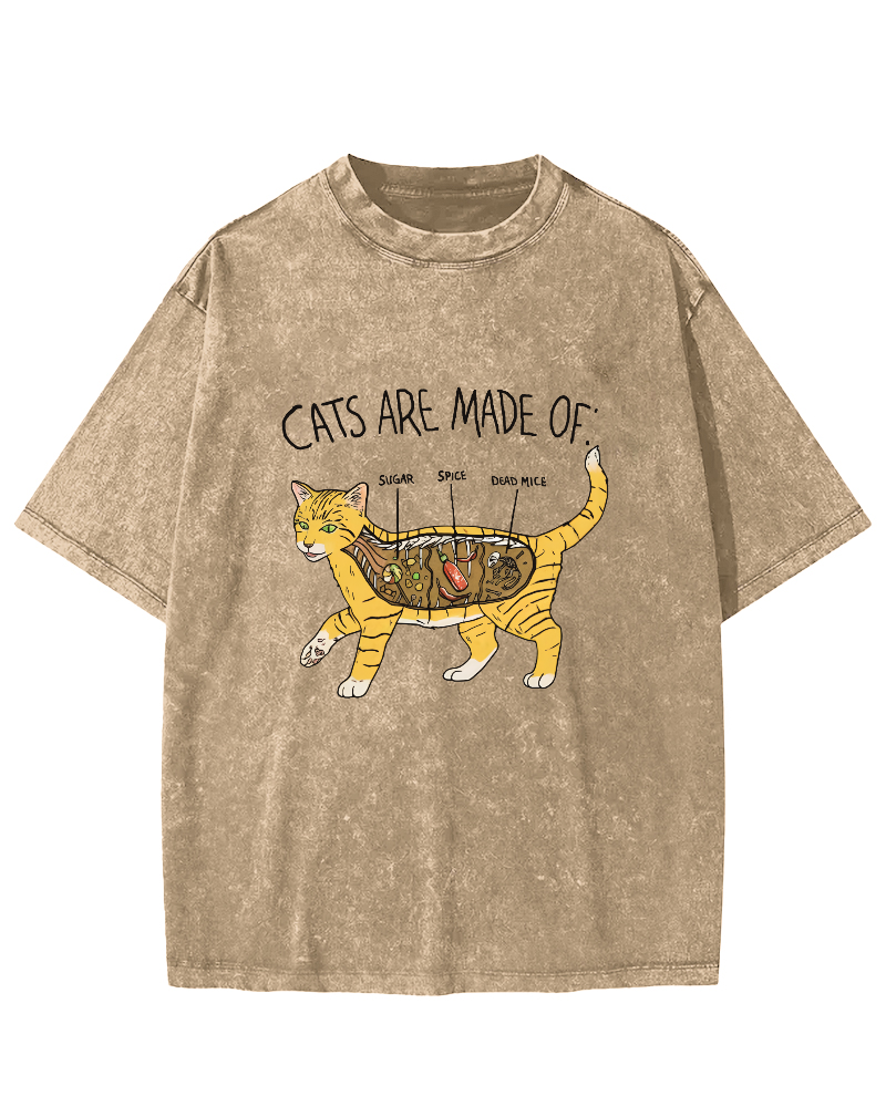 Abstract Cat Japanese Wash T-shirt-Zazasy