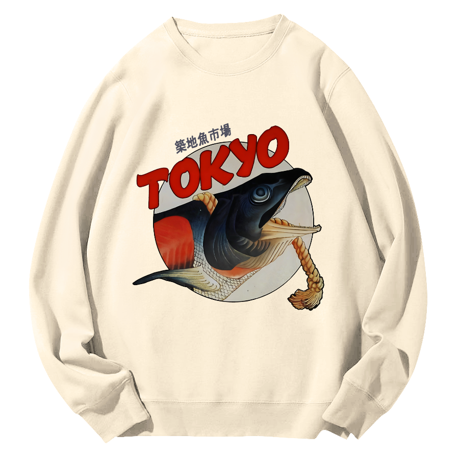 Tokyo Tsukiji Fish Market Round Neck Sweatshirt-Zazasy