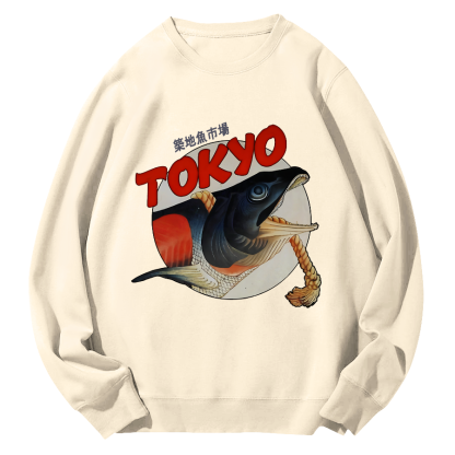 Tokyo Tsukiji Fish Market Round Neck Sweatshirt-Zazasy
