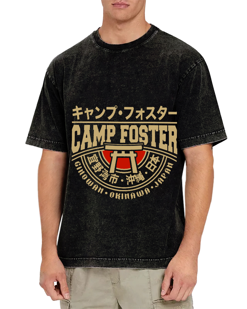 Japanese Okinawa Retro Vintage Washed T-shirt-Zazasy