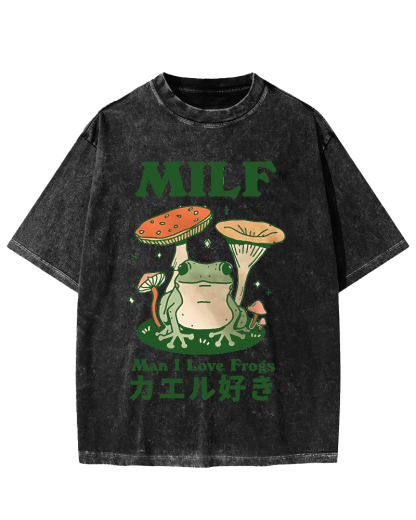 Funny MILF Froggy Vintage Washed T-shirt