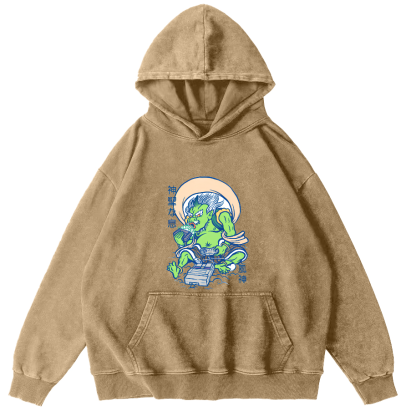 Cartoon Japanese Monster Vintage Distressed Hoodie-Zazasy