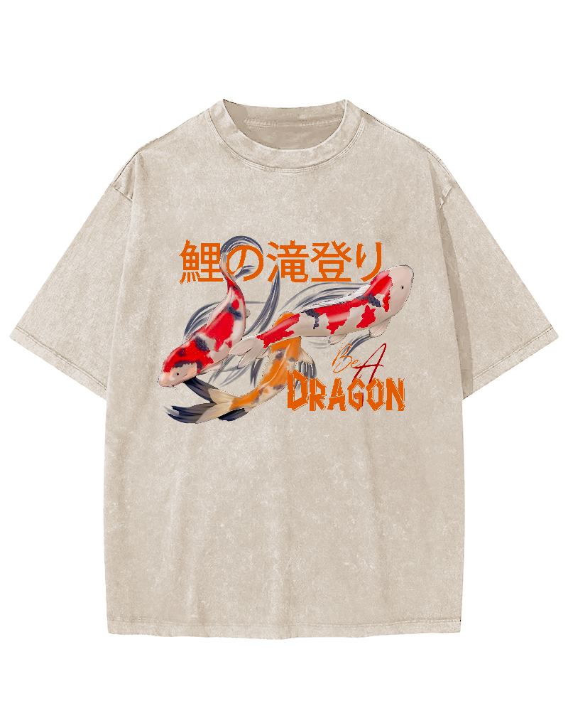 Japanese Koi Fish Vintage Washed T-shirt-Zazasy