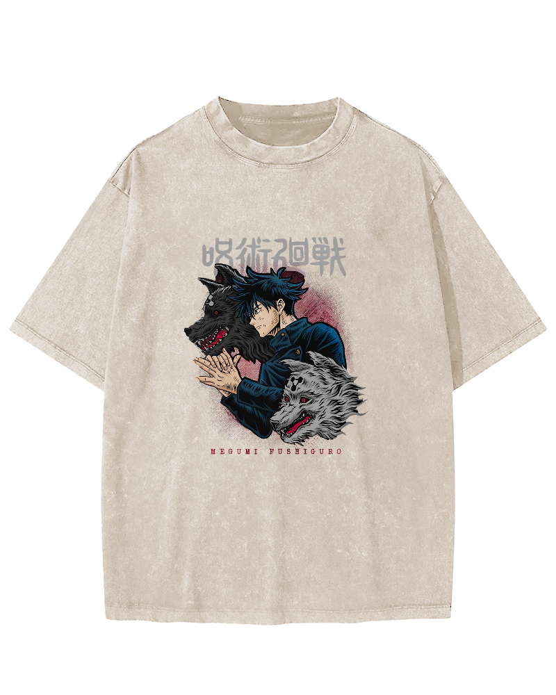 Cartoon Animal Pattern Japanese Style Vintage Distressed T-shirt-Zazasy
